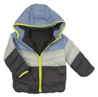 Modro-šedá šusťáková zateplená bunda s kapucí dunnes