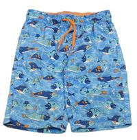 Modré plážové kraťasy se žraloky C&A