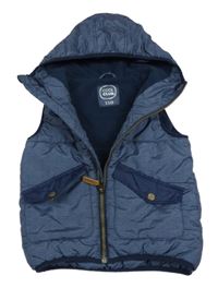 Tmavomodrá melírovaná šusťáková zateplená vesta s kapucí 