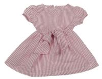 Ružovo-biele pruhované krepové šaty s mašlou