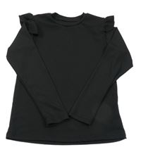 Černé žebrované triko s volánky 