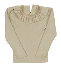 Smotanové rebrované úpletové tričko s volánikom Next