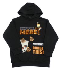 Černá mikina s Minecraft z flitrů a kapucí Tu