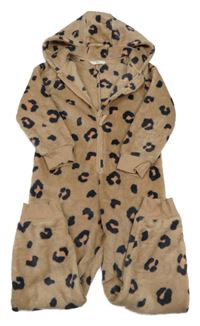 Hnědá plyšová kombinéza s leopardím vzorem a kapucí M&S