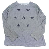 Antracitovo-bílé pruhované triko s hvězdami Primark