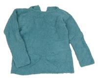 Modrá chlpatá oversize mikina so srdiečkami
