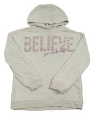 Béžová melírovaná mikina s nápisom a kapucňou Primark