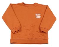 Oranžová mikina s autami a nápismi Nutmeg