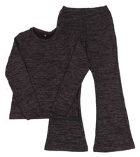 2set - Fialový melírovaný žebrovaný svetr + fialové melírované úpletové flare legíny 