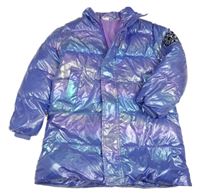 Lila šusťákový zimní třpytivý kabát s nášivkou 