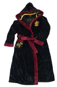 Černo-vínový plyšový župan s nášivkou - Harry Potter a kapucí character