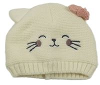 Smotanová čapica s ňufáčikom  a uškami a mašlou