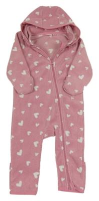 Růžová fleecová kombinéza se srdíčky a kapucí Impidimpi