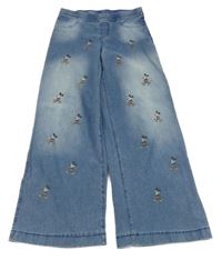 Modré široké tregíny riflového vzhledu s Mickeym H&M