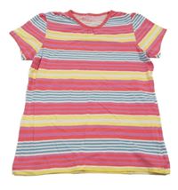 Ružovo-modro-bielo-žlté pruhované tričko Tchibo