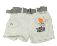 Nové - Bílé plátěné kraťasy s nášivkami a páskem Ergee