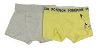 2set - 2x boxerky - světlešedé + žluté s Pikachuem 