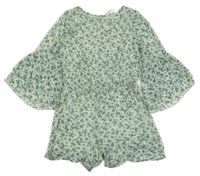 Světlezelený květovaný kraťasový šifonový overal H&M