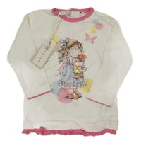Nové - Bílo-růžové triko s dívkou