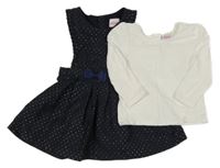 2set - Tmavomodro-zlaté puntíkaté šaty + bílé triko Baker