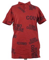 Pánske červené polo slim fit tričko s nápismi Icono