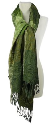 Dámska zeleno-khaki vzorovaná šál s strapcemi