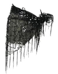 Dámské černé tylové pareo s flitry a třásněmi 