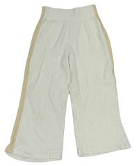 Biele rebrované teplákové culottes nohavice s pruhom Zara
