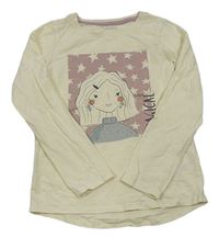 Smetanovo-ružové tričko s dívkou a hviezdičkami Nutmeg