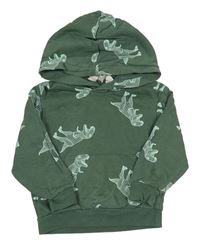 Khaki mikina s dinosaurami a kapucňou H&M