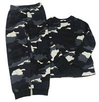 Čierno-sivé army fleecové pyžama M&S