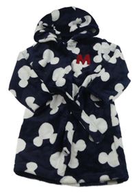 Tmavomodrý chlupatý župan s Mickey mousem a kapucí George
