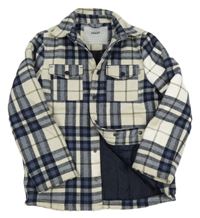 Tmavomodro-bílo-khaki kostkovaná vlněná zateplená bunda Yigga