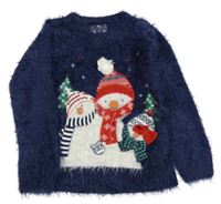 Tmavomodrý chlpatý sveter so snahuláky TU