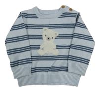 Svetlomodrý pruhovaný sveter s medvěďom little nutmeg