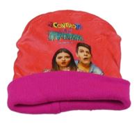 Neonově růžovo-fuchsiová plyšová čepice s obrázkem 