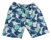 Modré šusťákové kraťasy s listy 