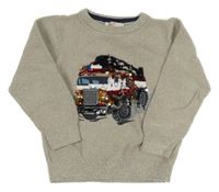 Béžový melírovaný sveter s autem z flitrů C&A