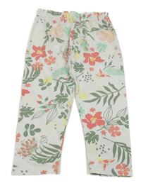 Biele capri legíny s kvietkami kids