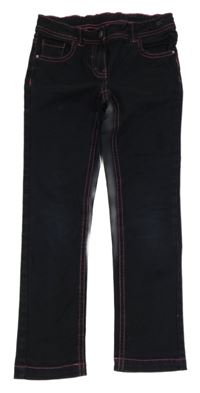 Černé rifle s růžovým prošitím 