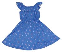 Modré šaty s palmami a volánikom Y.F.K.