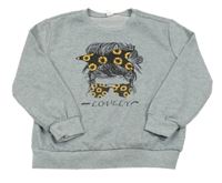 Sivá mikina s dívkou s okuliarmi a slunečnicemi Shein