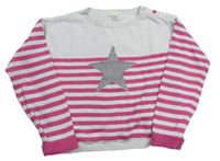 Bielo-ružový pruhovaný sveter s hviezdou Vertbaudet