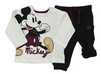 2set - Biele tričko s Mickeym a čierne zateplené tepláky zn. Disney