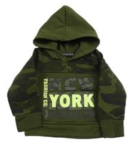 Khaki army mikina s nápisom a kapucňou