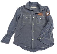Tmavomodrá košile riflového vzhledu s nápisem H&M