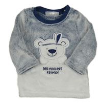 Tmavomodrá melírovaná chlpatá mikina s medvedíkom Ergee