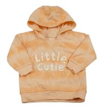 Neónově oranžová batikovaná mikina s nápisom a kapucňou