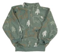 Khaki oversize fleecová mikina s medveďmi George