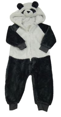 Tmavošedo-bílá chlupatá kombinéza s kapucí - panda Next